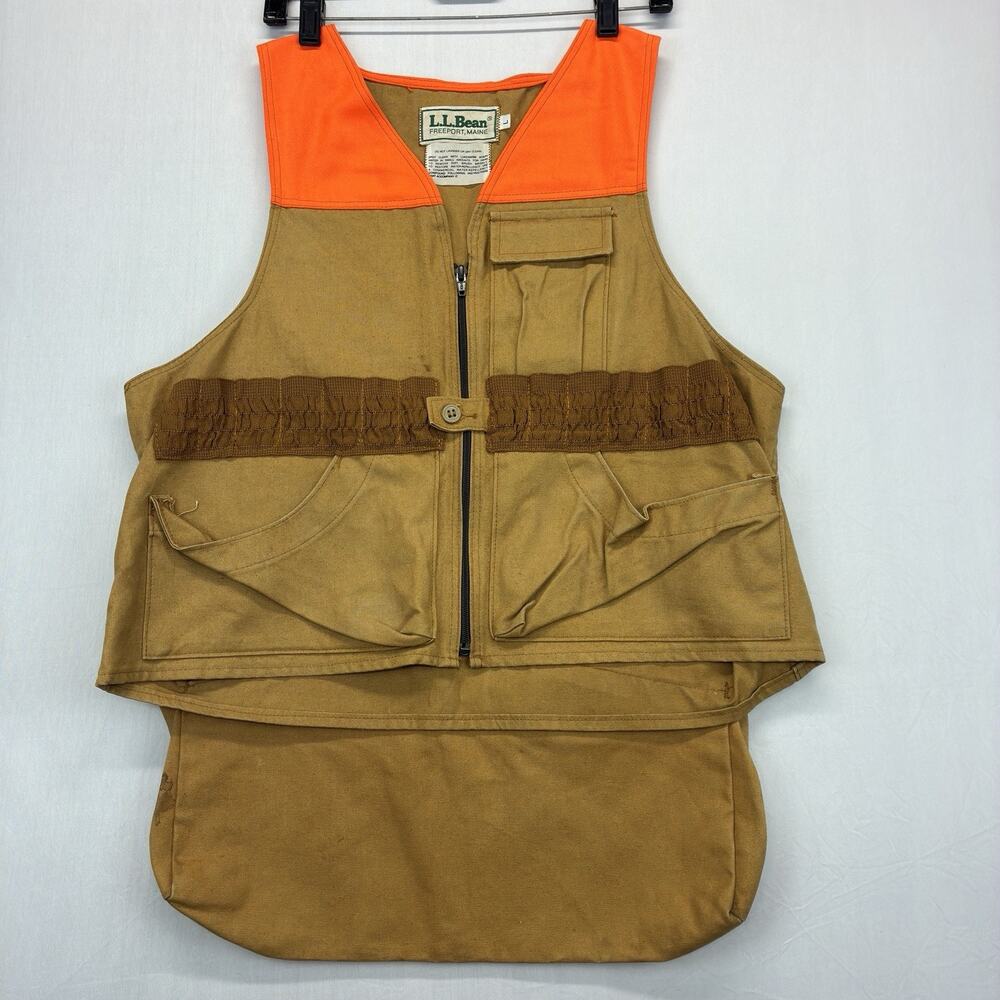 Vintage LL Bean Hunting Vest Mens L Orange Canvas Field Game Bag Utility USA